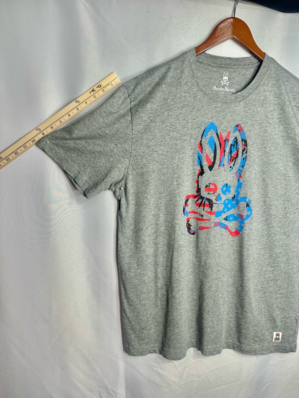 Psycho Bunny Grey Tee with Red & Blue size XL Bunny Graphic new w/out tags - Picture 8 of 10